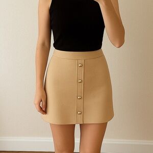 H+M button front fine knit skirt beige xs nwt